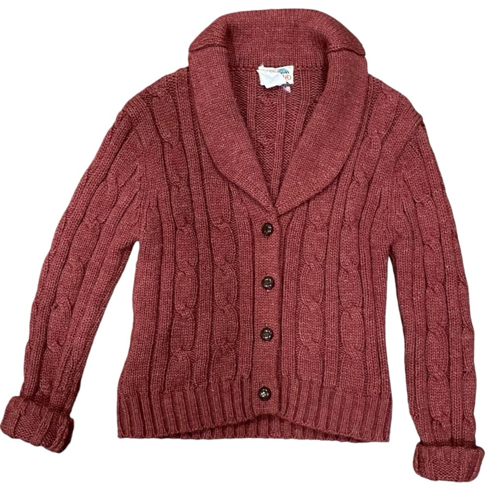 Vintage Bistro Knit Red Cardigan with Collar